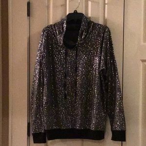 SPARKLY BLACK AND SILVER SWEATSHIRT WITH HOOD